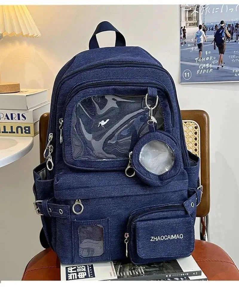 Denim Student Backpack - High Capacity Daily Commute Bag